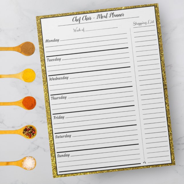 Gold Glitter Meal Planner & Trendy Grocery List Notepad (Creator Uploaded)