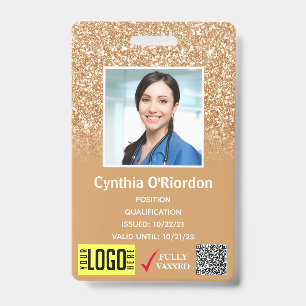 Gold Glitter Medical Photo ID QR Barcode Badge