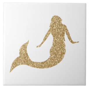 Gold Glitter Mermaid Ceramic Tile