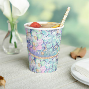 Gold Glitter Mermaid Scales Under the Sea Birthday Paper Cups