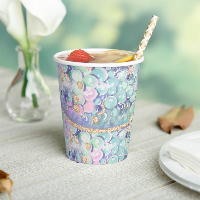 Gold Glitter Mermaid Scales Under the Sea Birthday Paper Cups (Insitu)