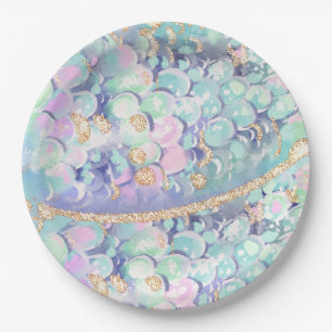 Gold Glitter Mermaid Scales Under the Sea Birthday Paper Plate