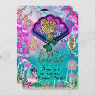 Gold glitter Mermaid & Shells Under the Sea Party Invitation