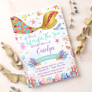 Gold Glitter Mermaid Under The Sea Birthday Invitation