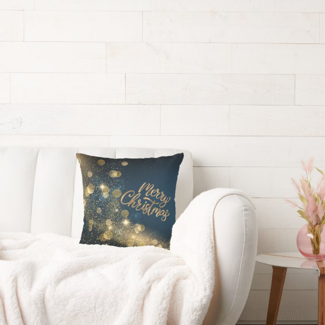 Gold Glitter Merry Christmas Cushion (Couch)