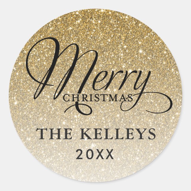 Gold Glitter Merry Christmas Gift Tag (Front)