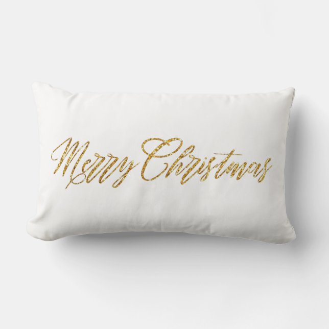 Gold Glitter Merry Christmas Lumbar Cushion (Front)