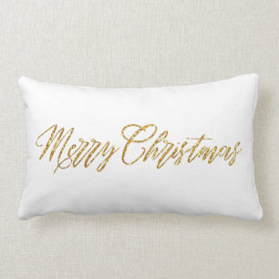 Gold Glitter Merry Christmas Lumbar Cushion