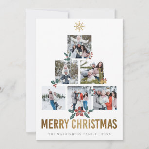 Gold Glitter Merry Christmas Multi Photo Holiday Card