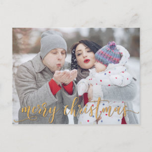 Gold Glitter Merry Christmas Photo Christmas Card