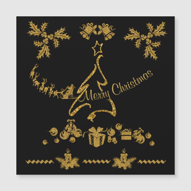 Gold Glitter Merry Christmas, Santa Claus (Front)