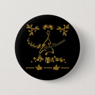 Gold Glitter Merry Christmas, Santa Claus 6 Cm Round Badge