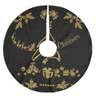 Gold Glitter Merry Christmas, Santa Claus Brushed Polyester Tree Skirt