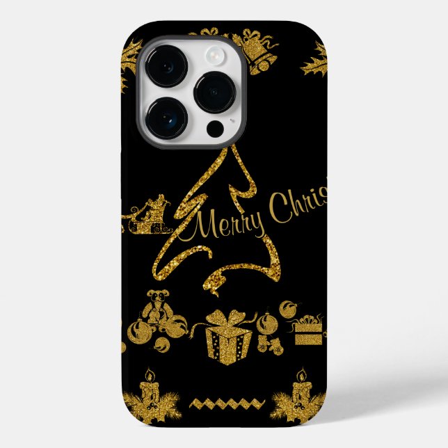 Gold Glitter Merry Christmas, Santa Claus Case-Mate iPhone Case (Back)