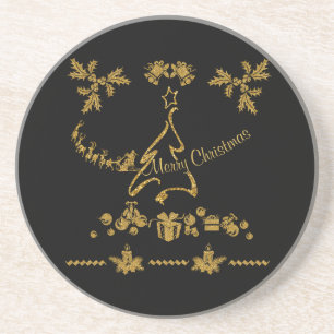 Gold Glitter Merry Christmas, Santa Claus Coaster