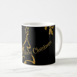 Gold Glitter Merry Christmas, Santa Claus Coffee Mug