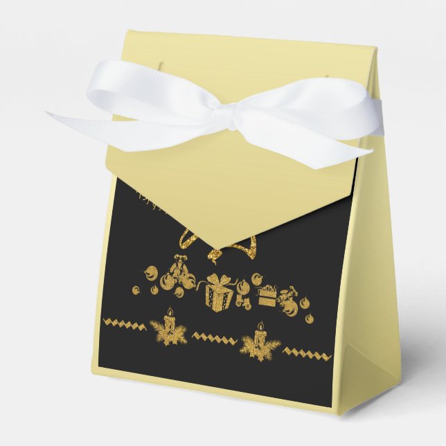 Gold Glitter Merry Christmas, Santa Claus Favour Box (Front Side)