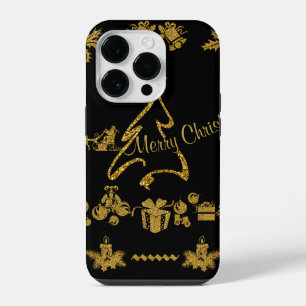 Gold Glitter Merry Christmas, Santa Claus iPhone 14 Pro Case
