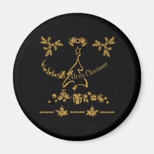 Gold Glitter Merry Christmas, Santa Claus Magnet