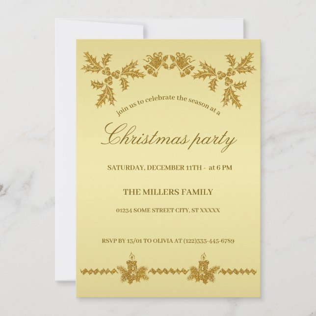 Gold Glitter Merry Christmas, Santa Claus on gold  Invitation (Front)