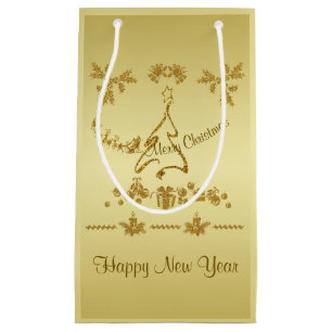 Gold Glitter Merry Christmas, Santa Claus on gold Small Gift Bag