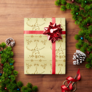 Gold Glitter Merry Christmas, Santa Claus on gold Wrapping Paper