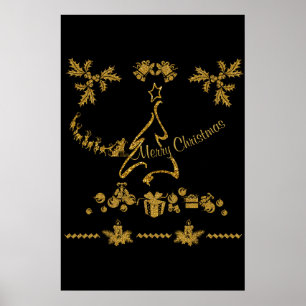 Gold Glitter Merry Christmas, Santa Claus Poster