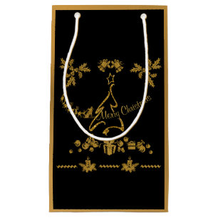 Gold Glitter Merry Christmas, Santa Claus Small Gift Bag