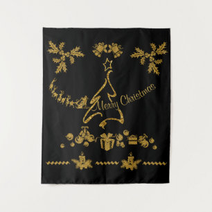 Gold Glitter Merry Christmas, Santa Claus Tapestry