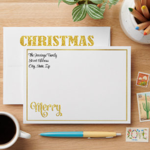 Gold Glitter Merry Christmas Snowflakes Envelope
