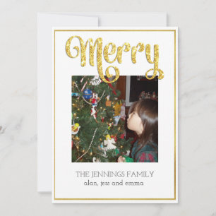Gold Glitter Merry - Minimalist Photo Christmas Holiday Card