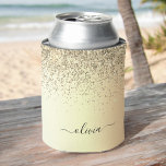 Gold Glitter Metal Monogram Glam Name Can Cooler<br><div class="desc">Gold Faux Glitter and Sparkle Elegant Birthday or Bachelorette Party Can Coolers. These Wedding,  Bridal Shower or Birthday Party Can Coolers can be customised to include your initial and first name. Please contact the designer for customised matching items.</div>