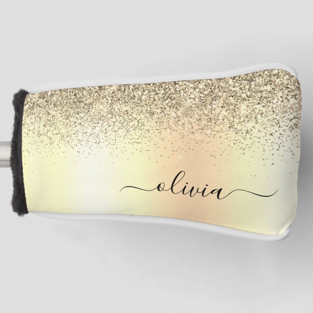 Gold Glitter Metal Monogram Glam Name Golf Head Cover (Front)