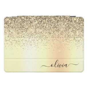 Gold Glitter Metal Monogram Glam Name iPad Pro Cover
