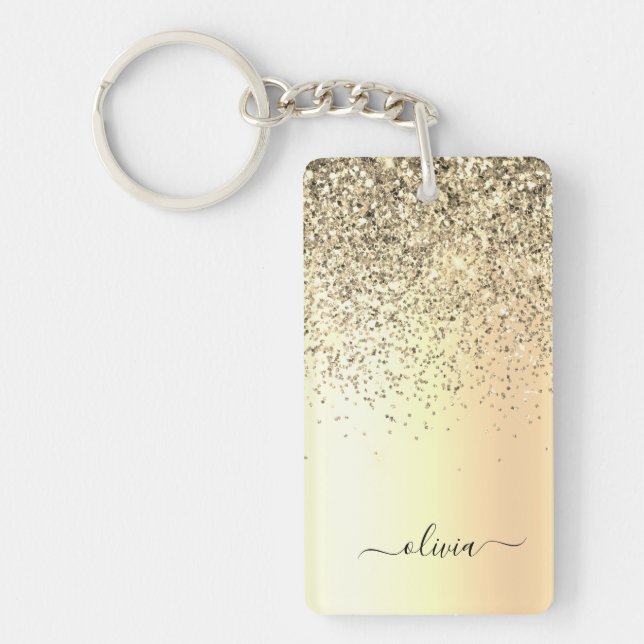Gold Glitter Metal Monogram Glam Name Key Ring (Front)