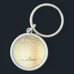 Gold Glitter Metal Monogram Glam Name Key Ring<br><div class="desc">Gold Faux Foil Metallic Sparkle Glitter Brushed Metal Monogram Name Keychains (Key Chain). This makes the perfect sweet 16 birthday,  wedding,  bridal shower,  anniversary,  baby shower or bachelorette party gift for someone that loves glam luxury and chic styles.</div>