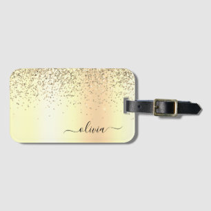 Gold Glitter Metal Monogram Glam Name Luggage Tag