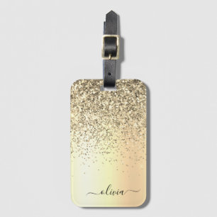 Gold Glitter Metal Monogram Glam Name Luggage Tag