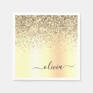 Gold Glitter Metal Monogram Glam Name Napkin