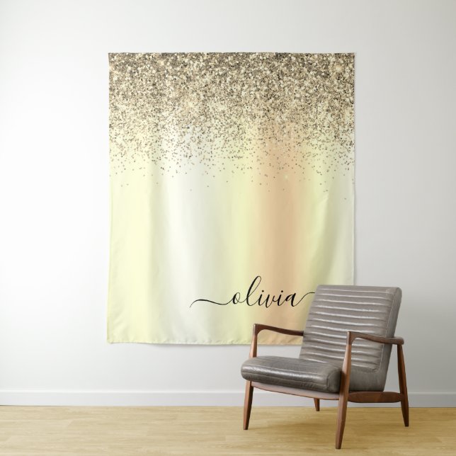 Gold Glitter Metal Monogram Glam Name Tapestry (In Situ)