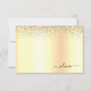 Gold Glitter Metal Monogram Glam Name Thank You Card