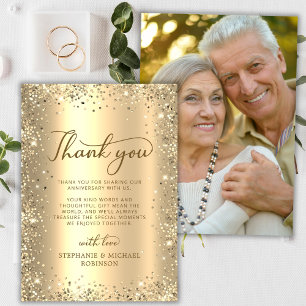 Gold Glitter Metal Photo 50th Wedding Anniversary Thank You Card