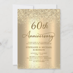 Gold Glitter Metallic 60th Wedding Anniversary Invitation