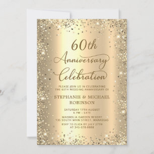 Gold Glitter Metallic 60th Wedding Anniversary Invitation