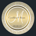 Gold Glitter & Metallic Bronze Wedding Monogram Classic Round Sticker<br><div class="desc">Gold Glitter Customisable Thank You Label Round Stickers With a Metallic Bronze and White Circle Designs. Many other Colours Available. Can Be Used for a variety of events from Weddings To Birthdays and other events of your choosing. Item Has An Off-White Centre Design for a different look.</div>