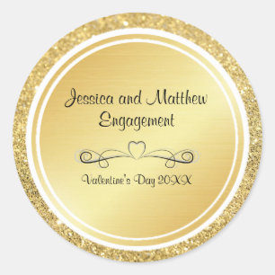 Gold Glitter & Metallic Engagement Personalised Classic Round Sticker