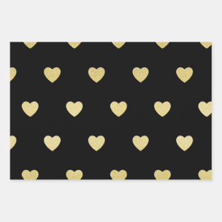 Gold Glitter Metallic Heart Black Red Purple Wrapping Paper Sheet