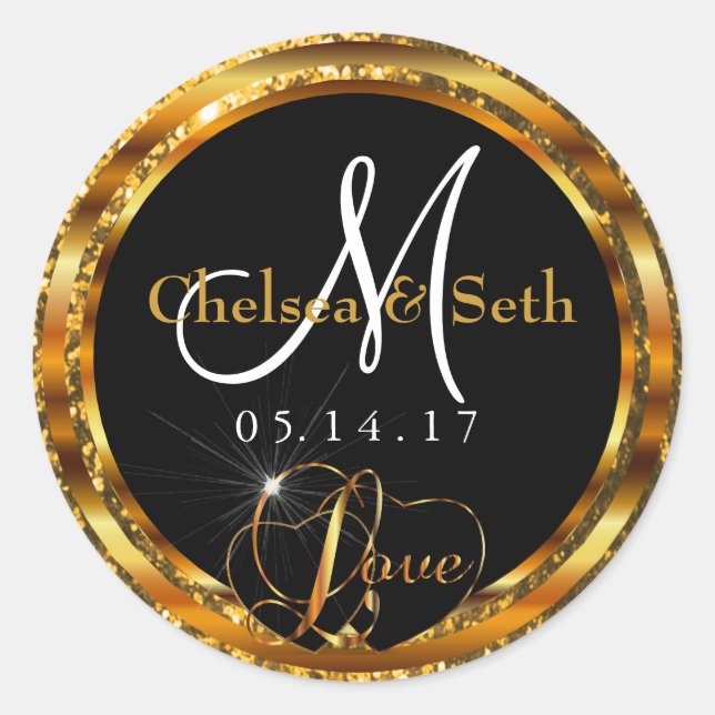 Gold Glitter & Metallic | Personalise Classic Round Sticker (Front)
