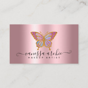 Gold Glitter Metallic Pink Foil Butterfly Logo Business Card