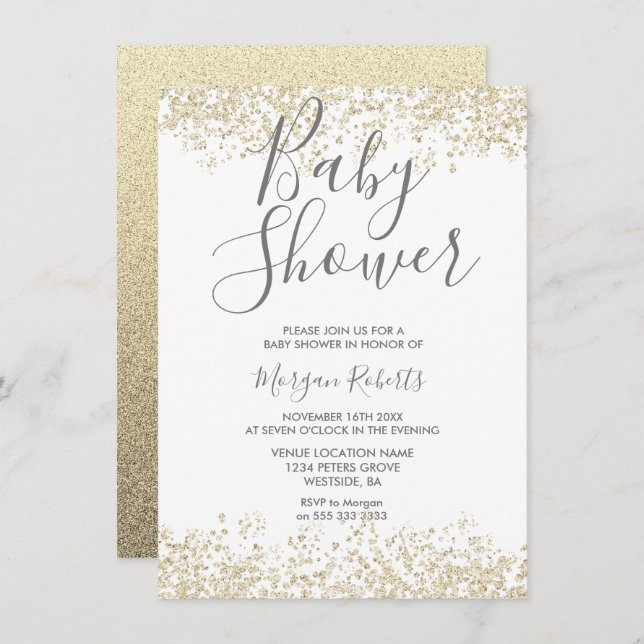 Gold Glitter Modern Baby Shower Invitation (Front/Back)